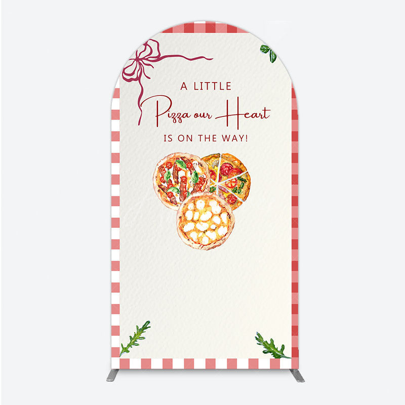 Aperturee - Aperturee A Little Pizza Our Heart is on the Way Arch Backdrop Italian Food Themed Red Gingham Baby Shower Decor