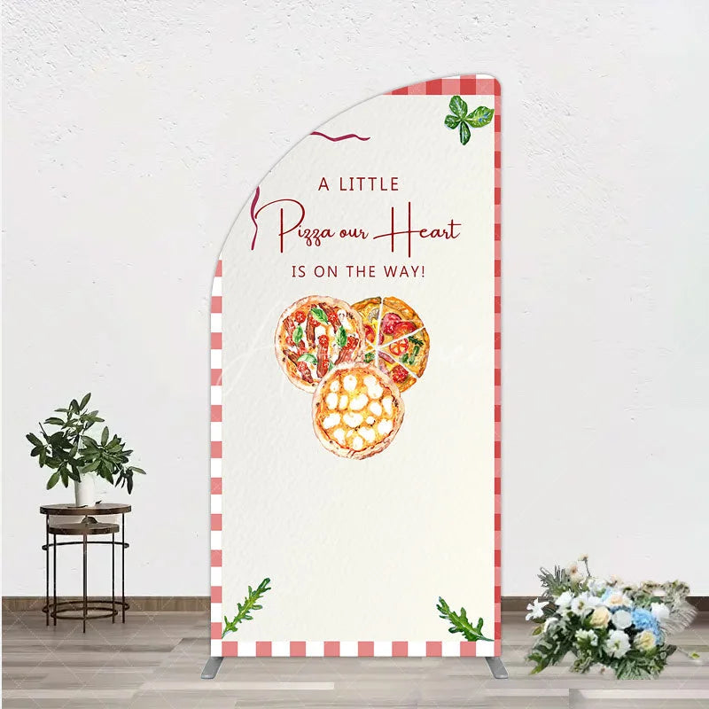 Aperturee - Aperturee A Little Pizza Our Heart is on the Way Half Moon Arch Backdrop Italian Food Themed Red Gingham Baby Shower Decor