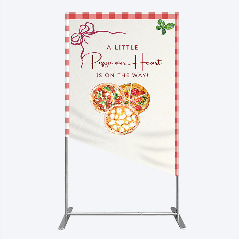 Aperturee - Aperturee A Little Pizza Our Heart is on the Way Rectangle Backdrop Italian Food Themed Red Gingham Baby Shower Decor