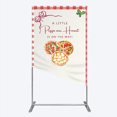 Aperturee - Aperturee A Little Pizza Our Heart is on the Way Rectangle Backdrop Italian Food Themed Red Gingham Baby Shower Decor