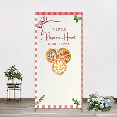 Aperturee - Aperturee A Little Pizza Our Heart is on the Way Rectangle Backdrop Italian Food Themed Red Gingham Baby Shower Decor