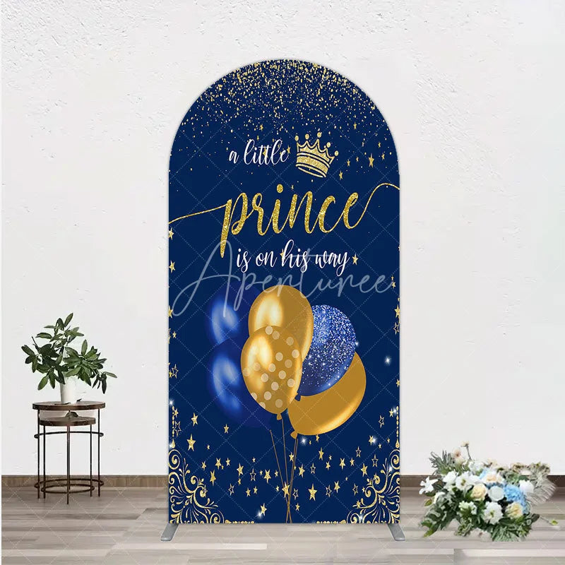 Aperturee - Aperturee A Little Prince is on His Way Arch Backdrop Royal Blue and Gold Balloons Boy Baby Shower Party Decor