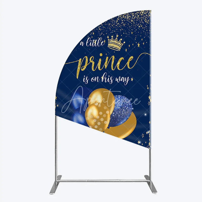 Aperturee - Aperturee A Little Prince is on His Way Half Moon Arch Backdrop Royal Blue and Gold Balloons Boy Baby Shower Party Decor