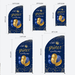 Aperturee - Aperturee A Little Prince is on His Way Half Moon Arch Backdrop Royal Blue and Gold Balloons Boy Baby Shower Party Decor