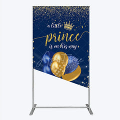 Aperturee - Aperturee A Little Prince is on His Way Rectangle Backdrop Royal Blue and Gold Balloons Boy Baby Shower Party Decor