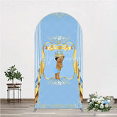 Aperturee - Aperturee A Little Prince Royal Blue Baby Shower Arch Backdrop Diamond and Gold Crown Party Cover