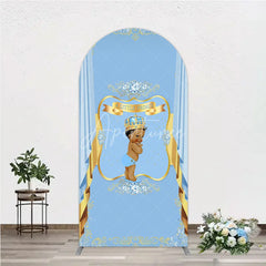 Aperturee - Aperturee A Little Prince Royal Blue Baby Shower Arch Backdrop Diamond and Gold Crown Party Cover