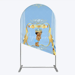 Aperturee - Aperturee A Little Prince Royal Blue Baby Shower Arch Backdrop Diamond and Gold Crown Party Cover