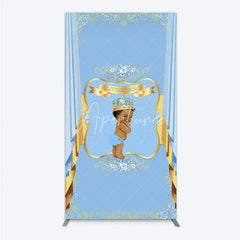 Aperturee - Aperturee A Little Prince Royal Blue Baby Shower Rectangle Backdrop Diamond and Gold Crown Party Cover