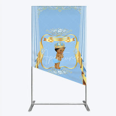 Aperturee - Aperturee A Little Prince Royal Blue Baby Shower Rectangle Backdrop Diamond and Gold Crown Party Cover