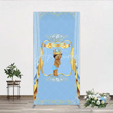 Aperturee - Aperturee A Little Prince Royal Blue Baby Shower Rectangle Backdrop Diamond and Gold Crown Party Cover