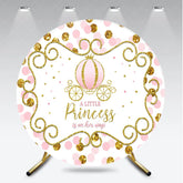 Aperturee - Aperturee A Little Princess is on her Way Round Backdrop Pink and Gold Carriage Girl Baby Shower Party Photo Booth Decor