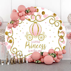 Aperturee - Aperturee A Little Princess is on her Way Round Backdrop Pink and Gold Carriage Girl Baby Shower Party Photo Booth Decor