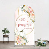 Aperturee - Aperturee A Little Pumpkin Baby Shower Arch Backdrop Pink Floral Fall Party Decoration Watercolor Flower Background