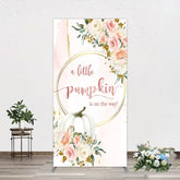Aperturee - Aperturee A Little Pumpkin Baby Shower Rectangle Backdrop Pink Floral Fall Party Decoration Watercolor Flower Background