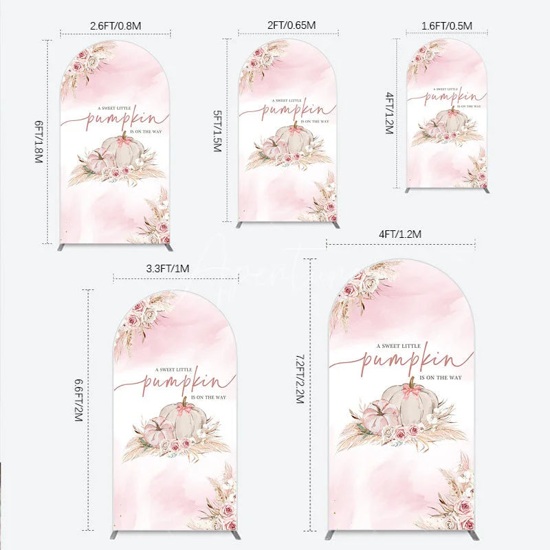 Aperturee - Aperturee A Little Pumpkin is on the Way Arch Backdrop Boho Pink Floral Baby Shower Fall Pampas Grass Party Decor