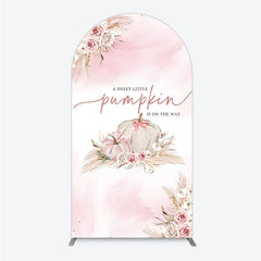 Aperturee - Aperturee A Little Pumpkin is on the Way Arch Backdrop Boho Pink Floral Baby Shower Fall Pampas Grass Party Decor