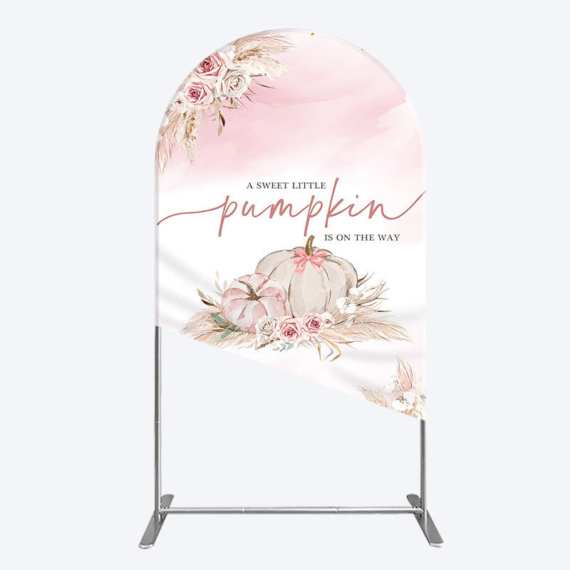 Aperturee - Aperturee A Little Pumpkin is on the Way Arch Backdrop Boho Pink Floral Baby Shower Fall Pampas Grass Party Decor