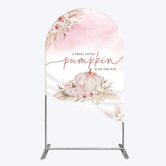 Aperturee - Aperturee A Little Pumpkin is on the Way Arch Backdrop Boho Pink Floral Baby Shower Fall Pampas Grass Party Decor