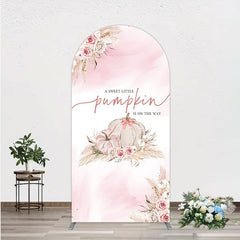 Aperturee - Aperturee A Little Pumpkin is on the Way Arch Backdrop Boho Pink Floral Baby Shower Fall Pampas Grass Party Decor