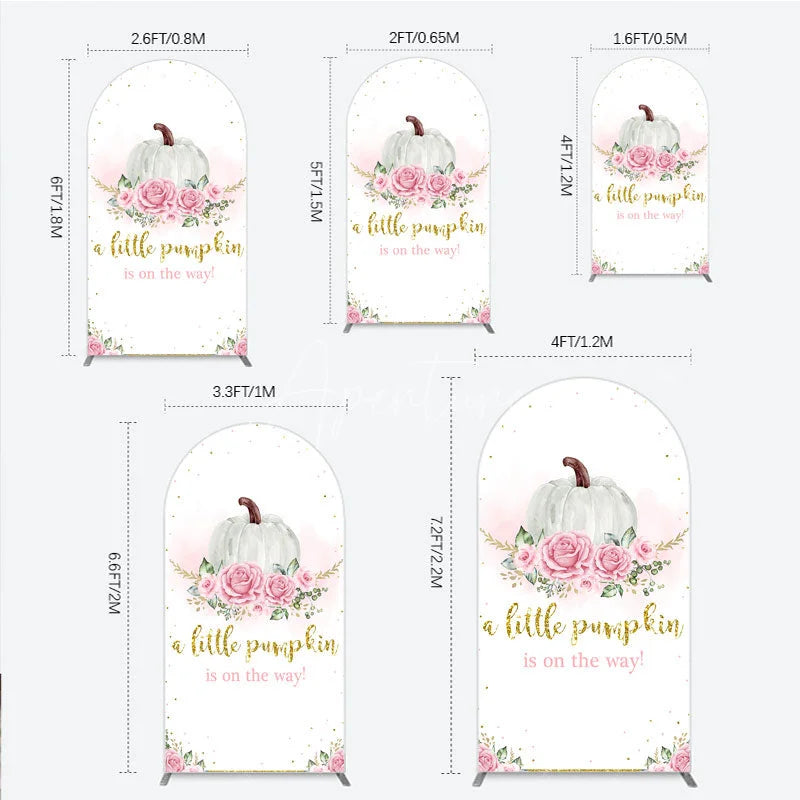 Aperturee - Aperturee A Little Pumpkin is on the Way Arch Backdrop Pink Floral and Gold Glitter Girl Baby Shower Party Decor