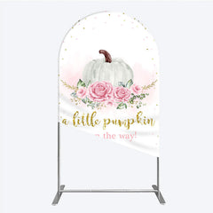 Aperturee - Aperturee A Little Pumpkin is on the Way Arch Backdrop Pink Floral and Gold Glitter Girl Baby Shower Party Decor