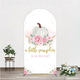 Aperturee - Aperturee A Little Pumpkin is on the Way Arch Backdrop Pink Floral and Gold Glitter Girl Baby Shower Party Decor
