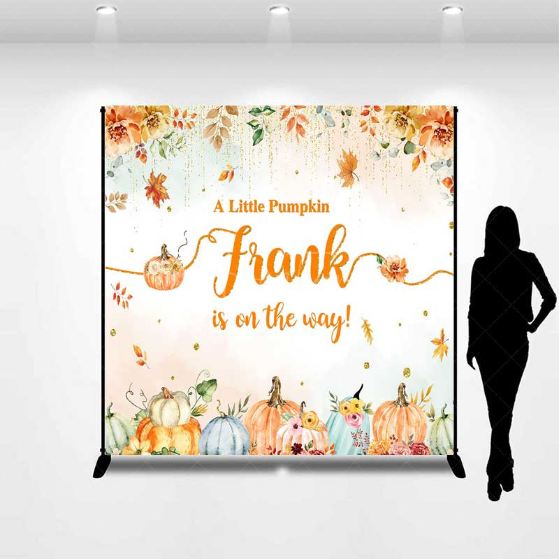 Aperturee - Aperturee A Little Pumpkin is on the Way Custom Backdrop Autumn Floral with Gold Glitter Fall Themed Baby Shower Decor