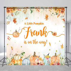 Aperturee - Aperturee A Little Pumpkin is on the Way Custom Backdrop Autumn Floral with Gold Glitter Fall Themed Baby Shower Decor