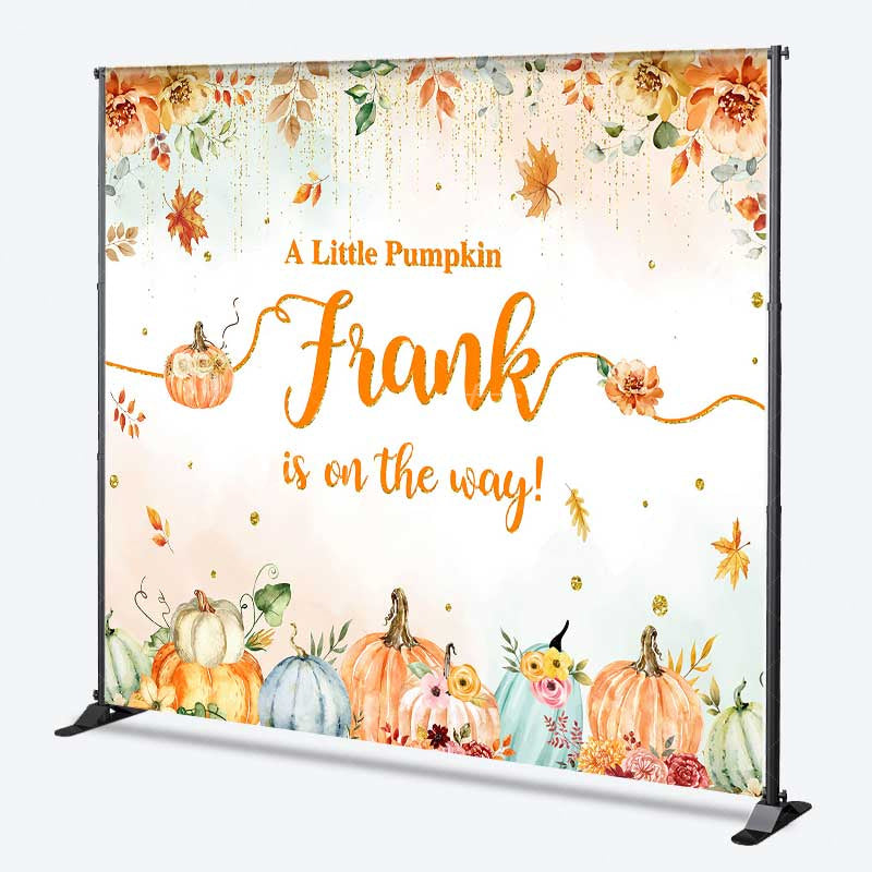 Aperturee - Aperturee A Little Pumpkin is on the Way Custom Backdrop Autumn Floral with Gold Glitter Fall Themed Baby Shower Decor
