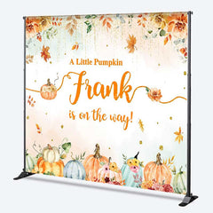 Aperturee - Aperturee A Little Pumpkin is on the Way Custom Backdrop Autumn Floral with Gold Glitter Fall Themed Baby Shower Decor