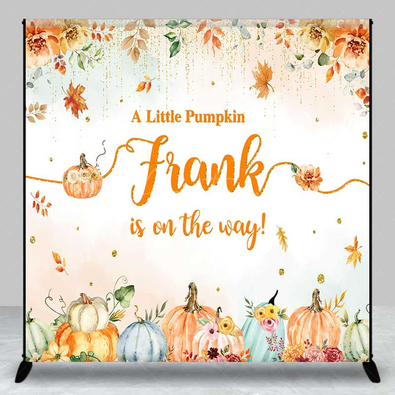 Aperturee - Aperturee A Little Pumpkin is on the Way Custom Backdrop Autumn Floral with Gold Glitter Fall Themed Baby Shower Decor