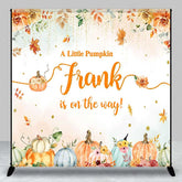 Aperturee - Aperturee A Little Pumpkin is on the Way Custom Backdrop Autumn Floral with Gold Glitter Fall Themed Baby Shower Decor