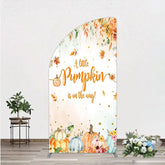 Aperturee - Aperturee A Little Pumpkin is on the Way Half Moon Arch Backdrop Autumn Watercolor Floral Fall Baby Shower Party Decor