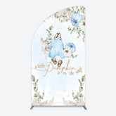 Aperturee - Aperturee A Little Pumpkin is on the Way Half Moon Arch Backdrop Boho Baby Shower Decor with Pampas Grass Blue Overalls Theme