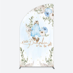 Aperturee - Aperturee A Little Pumpkin is on the Way Half Moon Arch Backdrop Boho Baby Shower Decor with Pampas Grass Blue Overalls Theme