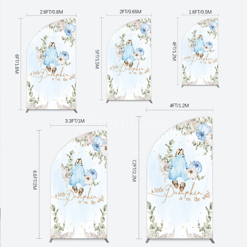 Aperturee - Aperturee A Little Pumpkin is on the Way Half Moon Arch Backdrop Boho Baby Shower Decor with Pampas Grass Blue Overalls Theme
