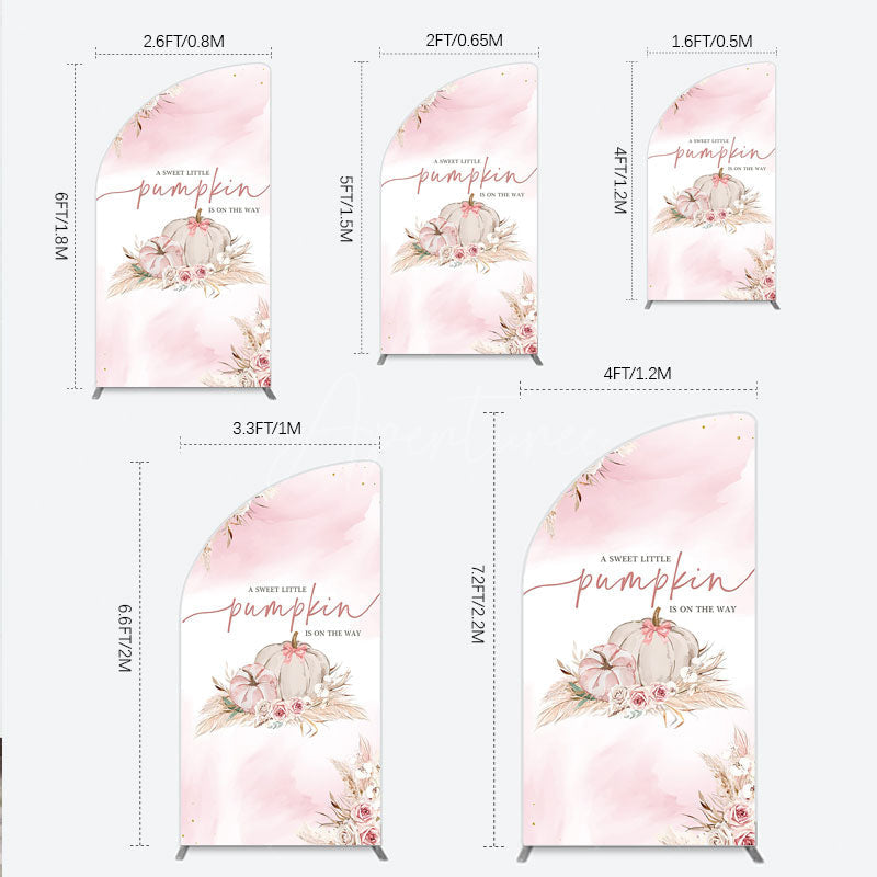 Aperturee - Aperturee A Little Pumpkin is on the Way Half Moon Arch Backdrop Boho Pink Floral Baby Shower Fall Pampas Grass Party Decor