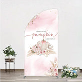 Aperturee - Aperturee A Little Pumpkin is on the Way Half Moon Arch Backdrop Boho Pink Floral Baby Shower Fall Pampas Grass Party Decor