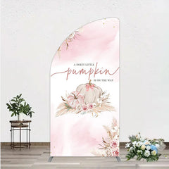 Aperturee - Aperturee A Little Pumpkin is on the Way Half Moon Arch Backdrop Boho Pink Floral Baby Shower Fall Pampas Grass Party Decor