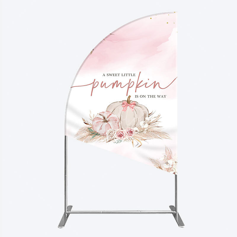 Aperturee - Aperturee A Little Pumpkin is on the Way Half Moon Arch Backdrop Boho Pink Floral Baby Shower Fall Pampas Grass Party Decor