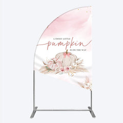 Aperturee - Aperturee A Little Pumpkin is on the Way Half Moon Arch Backdrop Boho Pink Floral Baby Shower Fall Pampas Grass Party Decor
