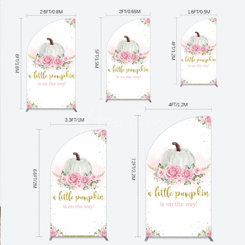 Aperturee - Aperturee A Little Pumpkin is on the Way Half Moon Arch Backdrop Pink Floral and Gold Glitter Girl Baby Shower Party Decor