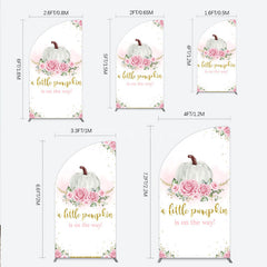Aperturee - Aperturee A Little Pumpkin is on the Way Half Moon Arch Backdrop Pink Floral and Gold Glitter Girl Baby Shower Party Decor