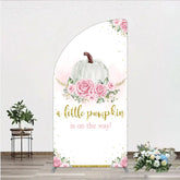 Aperturee - Aperturee A Little Pumpkin is on the Way Half Moon Arch Backdrop Pink Floral and Gold Glitter Girl Baby Shower Party Decor