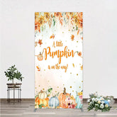 Aperturee - Aperturee A Little Pumpkin is on the Way Rectangle Backdrop Autumn Watercolor Floral Fall Baby Shower Party Decor
