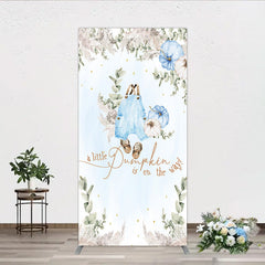 Aperturee - Aperturee A Little Pumpkin is on the Way Rectangle Backdrop Boho Baby Shower Decor with Pampas Grass Blue Overalls Theme for Boy