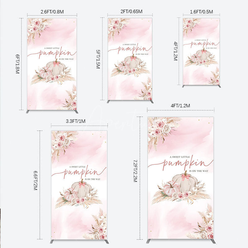 Aperturee - Aperturee A Little Pumpkin is on the Way Rectangle Backdrop Boho Pink Floral Baby Shower Fall Pampas Grass Party Decor