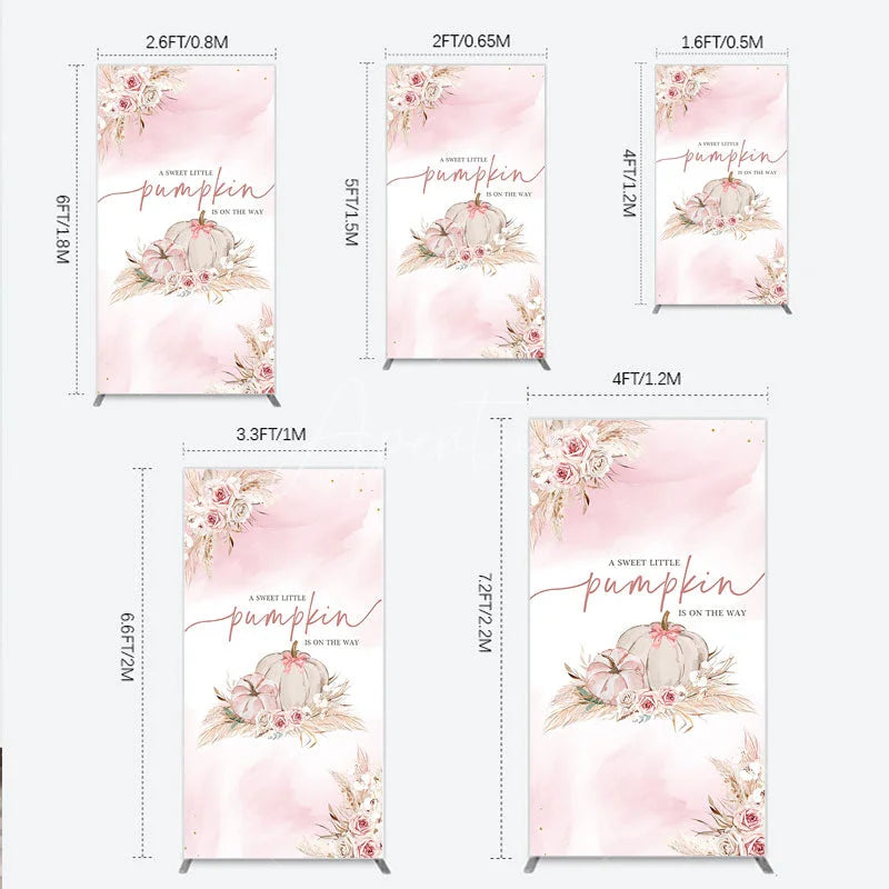 Aperturee - Aperturee A Little Pumpkin is on the Way Rectangle Backdrop Boho Pink Floral Baby Shower Fall Pampas Grass Party Decor