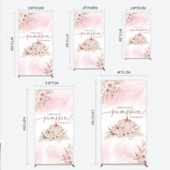 Aperturee - Aperturee A Little Pumpkin is on the Way Rectangle Backdrop Boho Pink Floral Baby Shower Fall Pampas Grass Party Decor